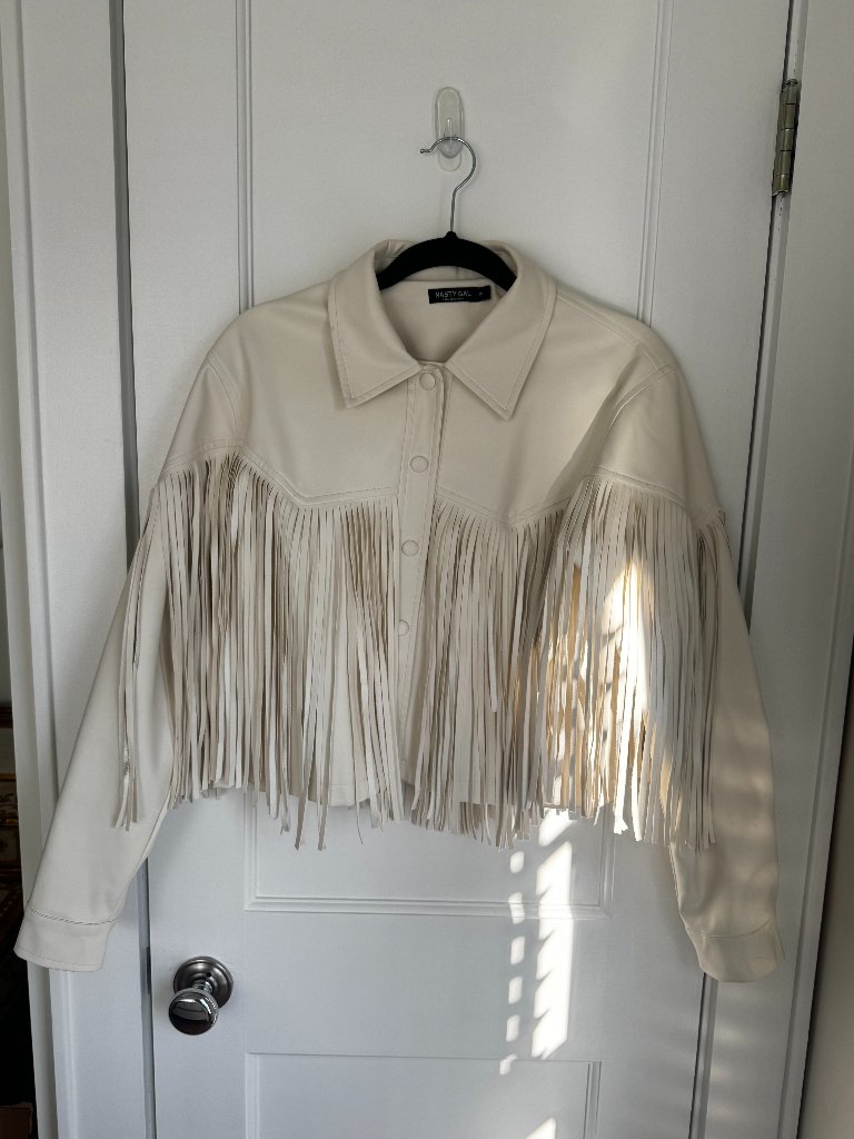 Nasty Gal Faux Leather Fringe Cropped Boho Moto Western Back Time Jacket Coat M
